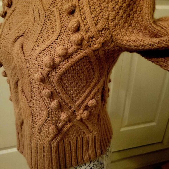 Ryegrass Camel Brown Cable Knit Sweater With Bobble Stitch Detailing. Size XS - Picture 3 of 8